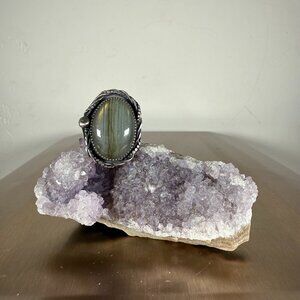 Sterling Silver Ring Gray Labradorite Oval Gemstone Elegant Jewelry Size 7